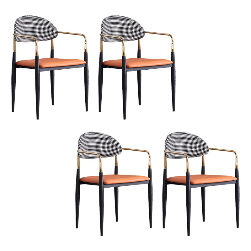 Glam Arm Chair Leather Metal Base Dining Chair for Dining Room