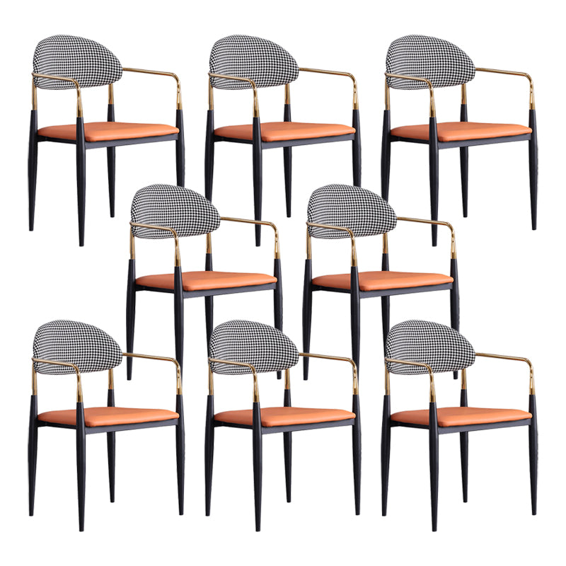 Glam Arm Chair Leather Metal Base Dining Chair for Dining Room