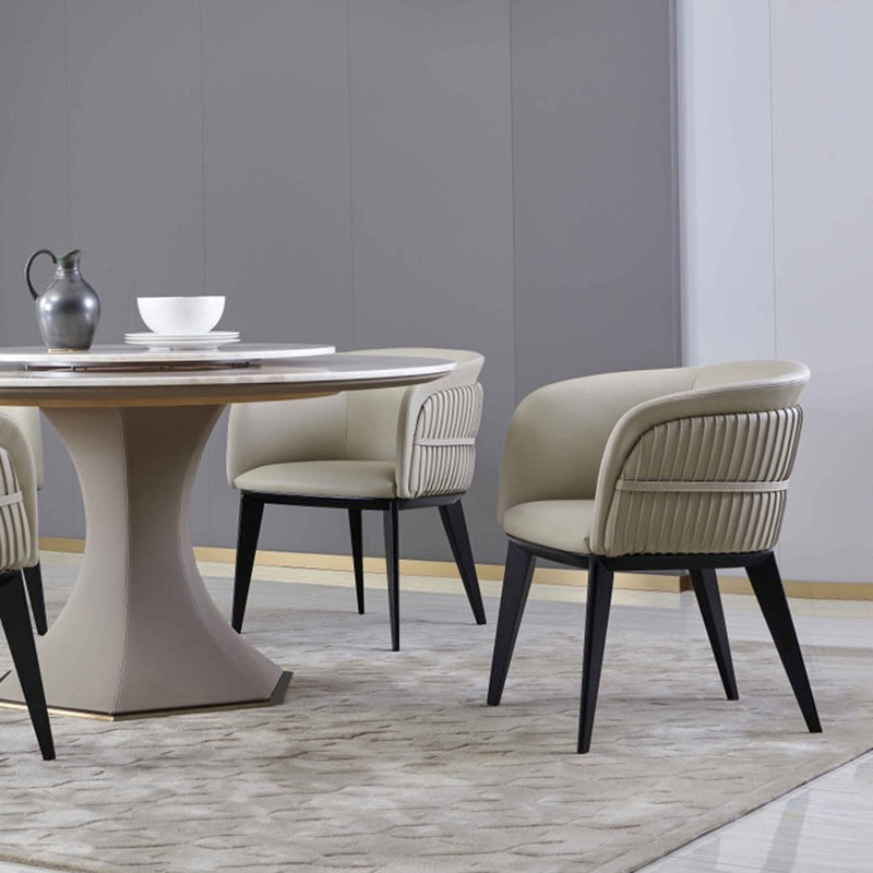 Parsons Arm Chair Leather Wooden Base Dining Chair for Dining Room