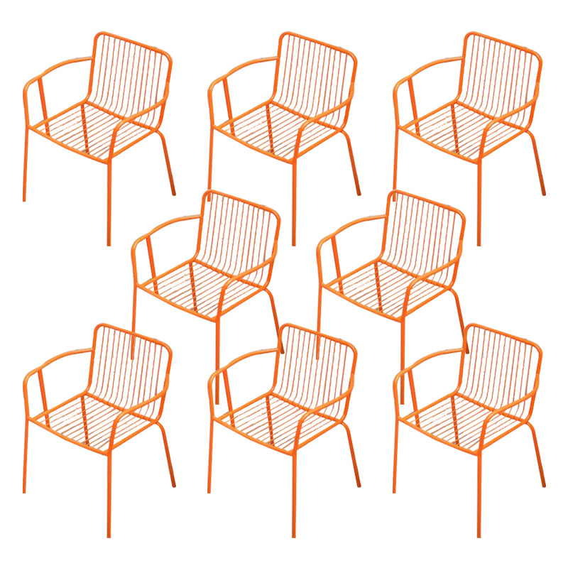 Industrial Patio Dining Side Chair Metal Slat Back Arm Chair