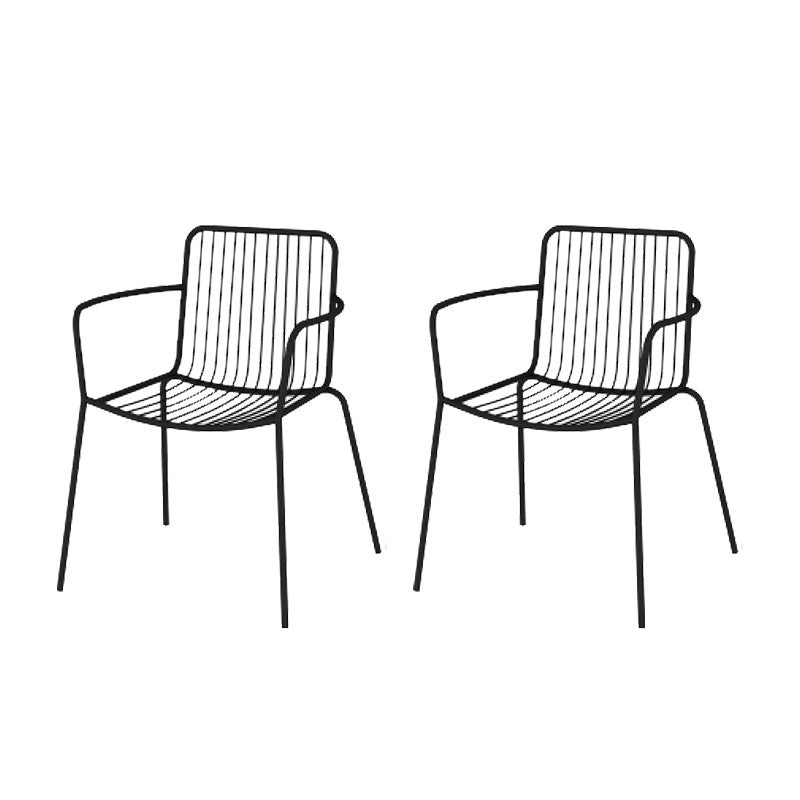 Industrial Patio Dining Side Chair Metal Slat Back Arm Chair