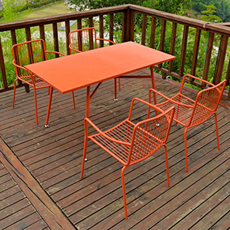 Industrial Patio Dining Side Chair Metal Slat Back Arm Chair