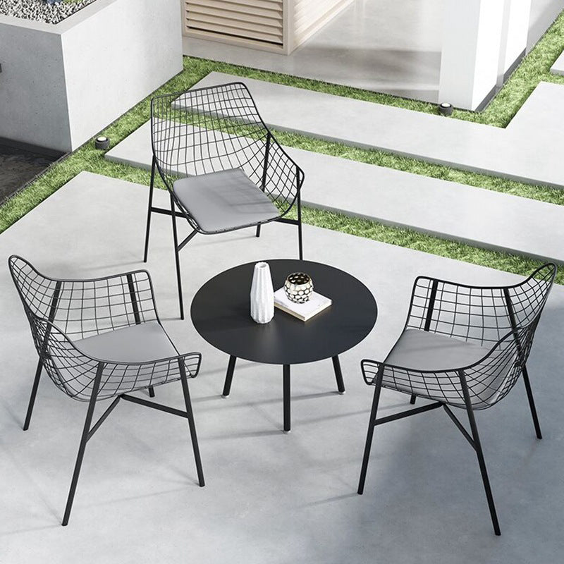 Industrial Home Patio Dining Chair Metal Slat Back in Black Chair