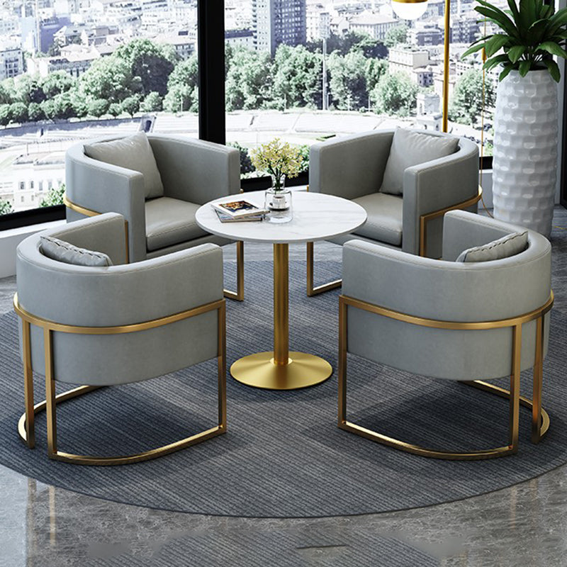 Parsons Arm Chair Leather Indoor Dining Chair with Gold Frame