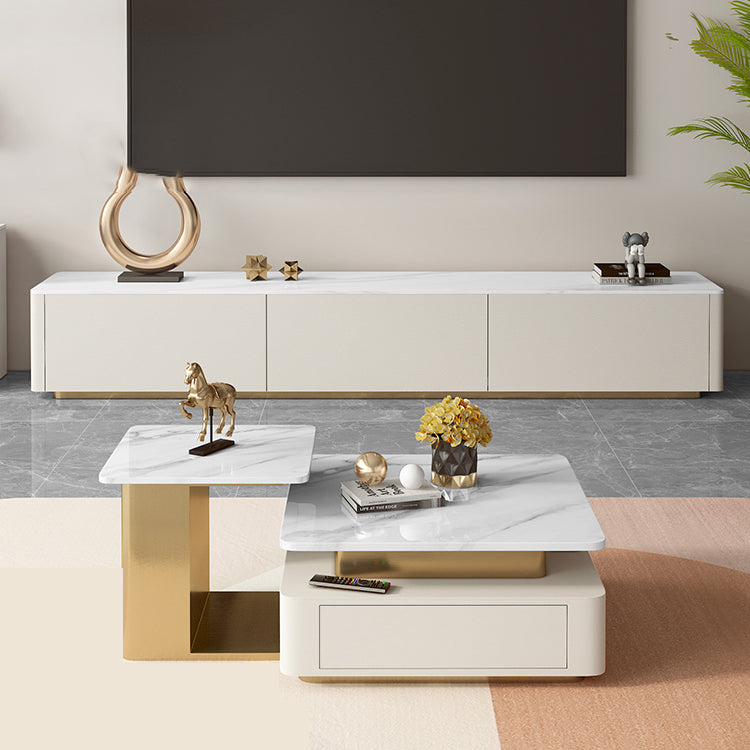 Glam Square Cocktail Table Single Stone Coffee Cocktail Table with Storage