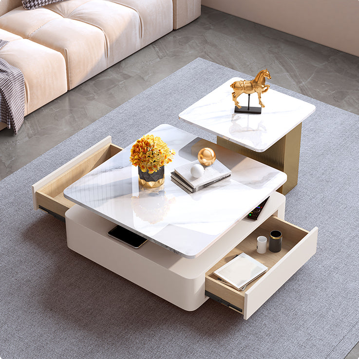 Glam Square Cocktail Table Single Stone Coffee Cocktail Table with Storage