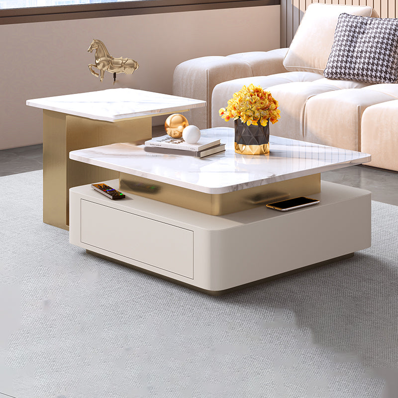 Glam Square Cocktail Table Single Stone Coffee Cocktail Table with Storage