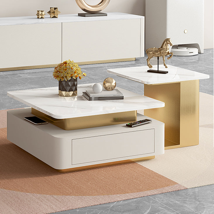 Glam Square Cocktail Table Single Stone Coffee Cocktail Table with Storage
