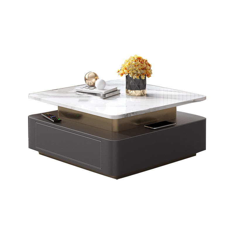 Glam Square Cocktail Table Single Stone Coffee Cocktail Table with Storage