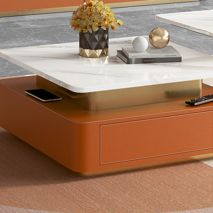 Glam Square Cocktail Table Single Stone Coffee Cocktail Table with Storage