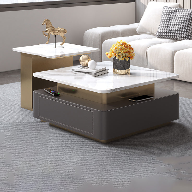 Glam Square Cocktail Table Single Stone Coffee Cocktail Table with Storage