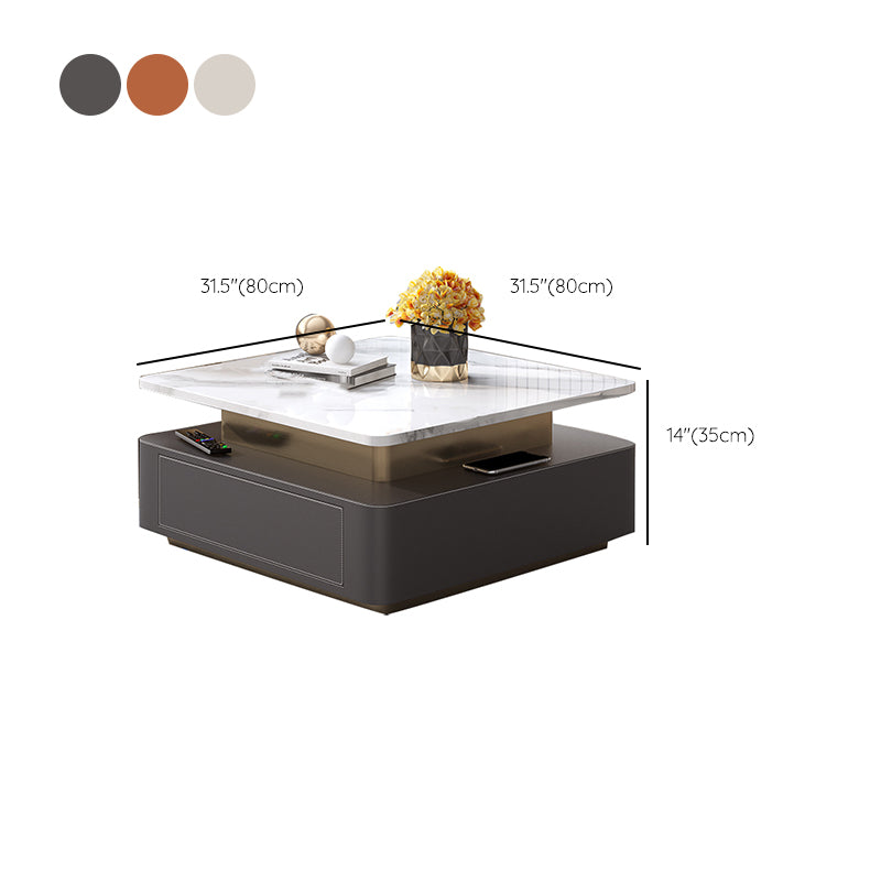 Glam Square Cocktail Table Single Stone Coffee Cocktail Table with Storage