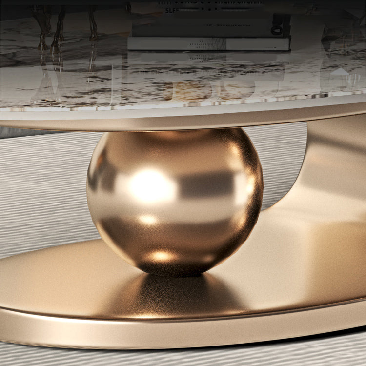 Glam Oval Stone Cocktail Table Single Beige Coffee Cocktail Table