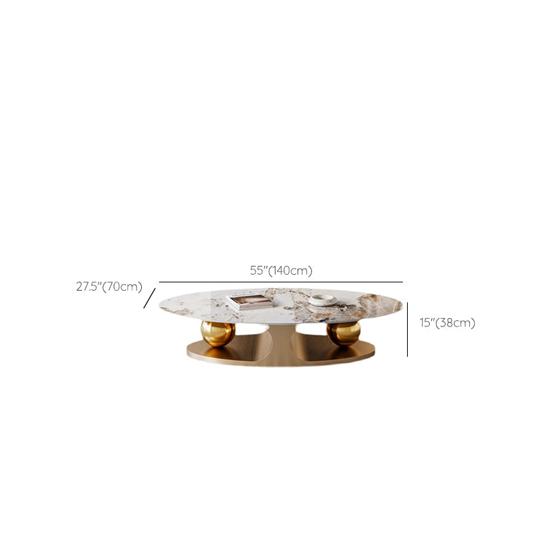 Glam Oval Stone Cocktail Table Single Beige Coffee Cocktail Table