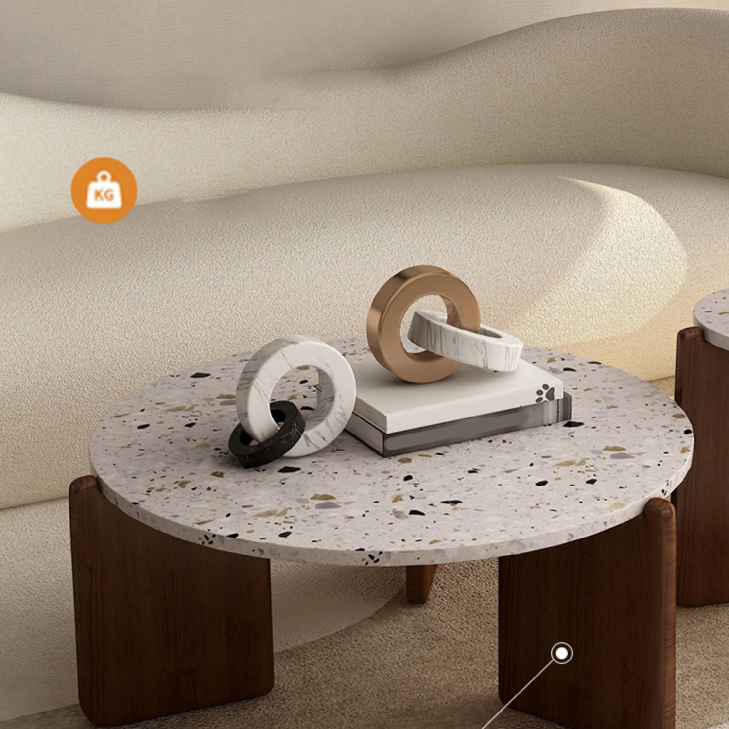 Modern 3 Legs Coffee Table Slate Round Coffee Cocktail Table