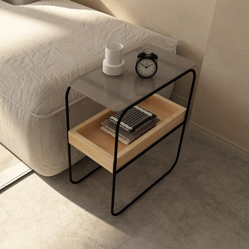 Modern Rectangular Glass Side End Table Sled Side Table with Metal Base