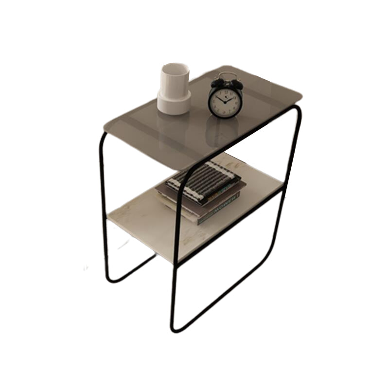 Modern Rectangular Glass Side End Table Sled Side Table with Metal Base