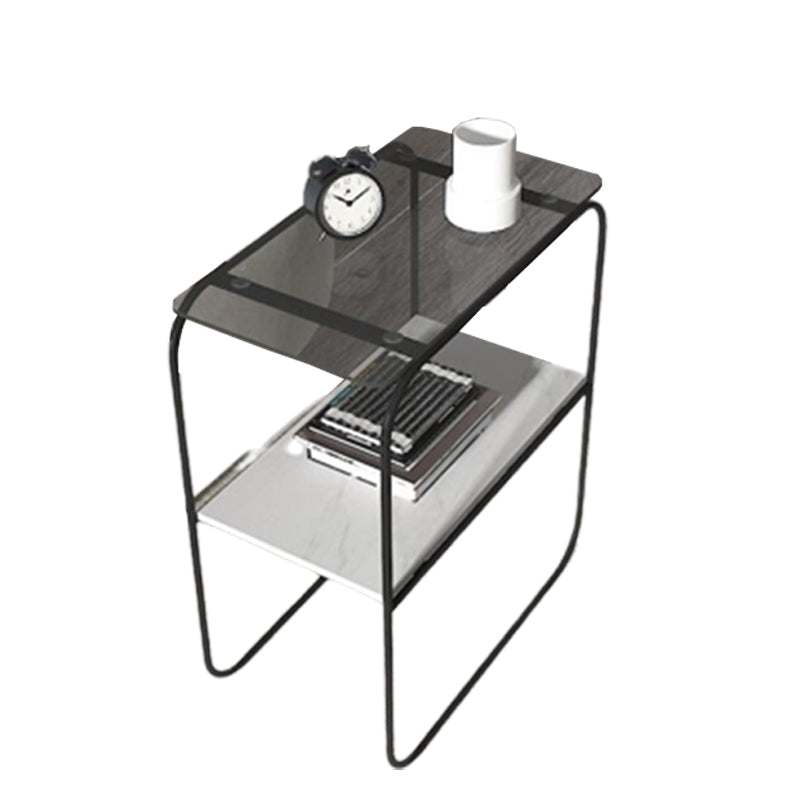 Modern Rectangular Glass Side End Table Sled Side Table with Metal Base
