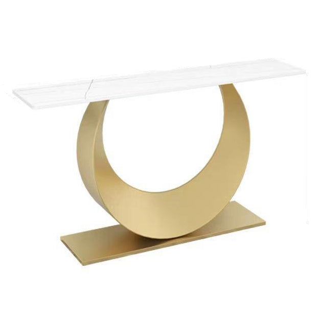 Glam Stone Console Sofa Table Rectangle Metal Console Accent Table for Hall