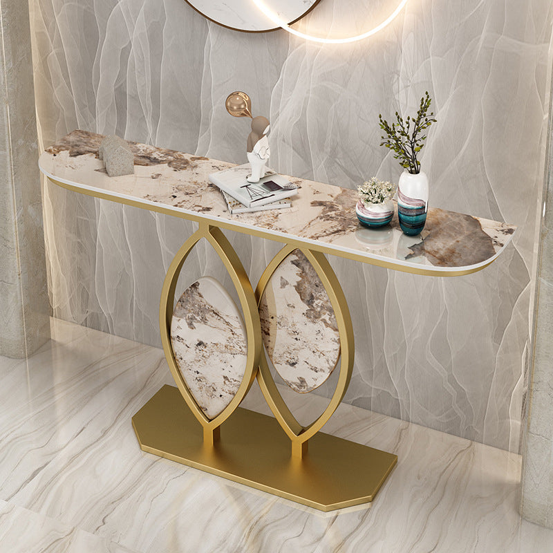 Stone Top Accent Console Table Antique Gold Console Table with Metal Leg