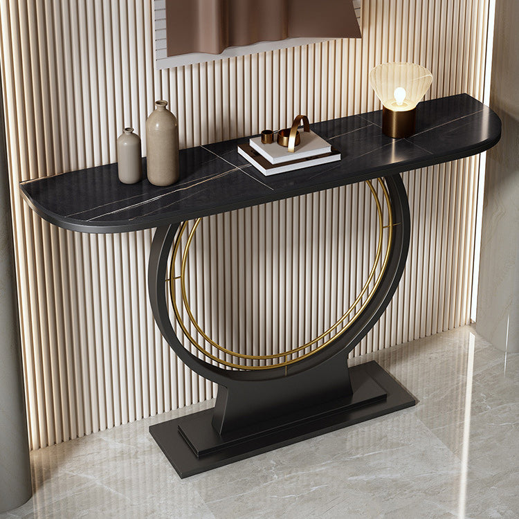 11" Wide Glam Console Table Stone Half Moon Console Accent Table