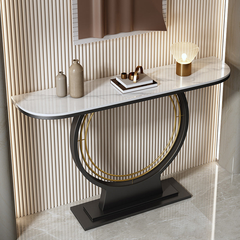 11" Wide Glam Console Table Stone Half Moon Console Accent Table