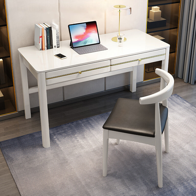 Modern Solid Wood Office Desk 2-drawer 29.53" Tall Writing Desk