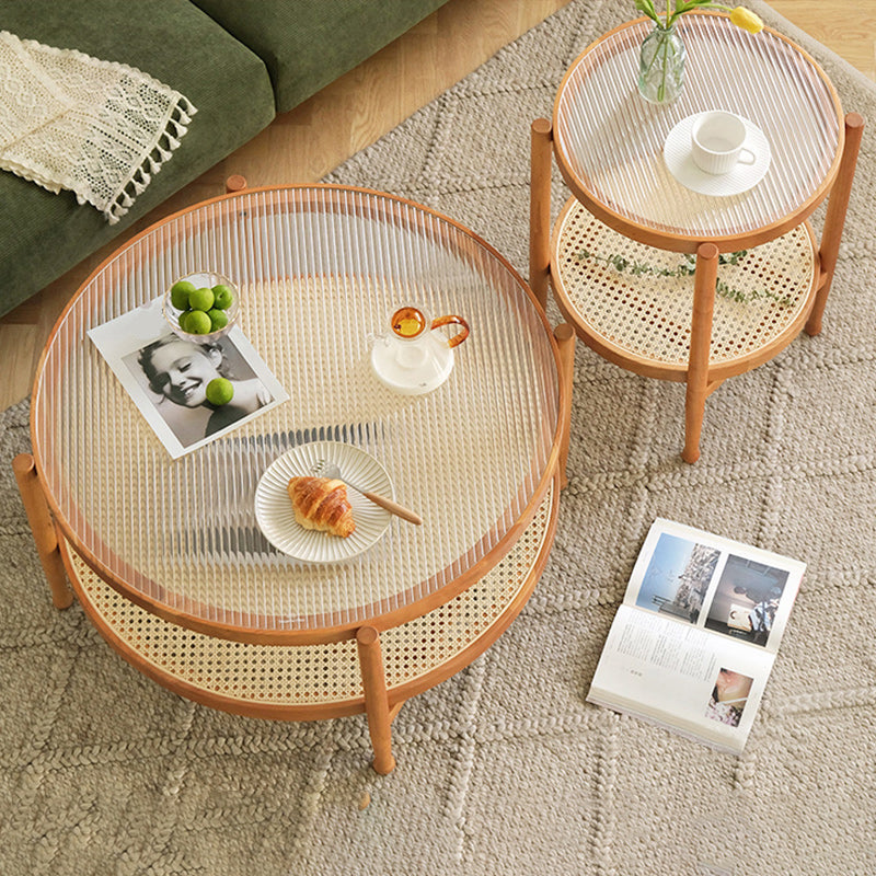 Tropical Round Cocktail Table Glass Top Coffee Cocktail Table