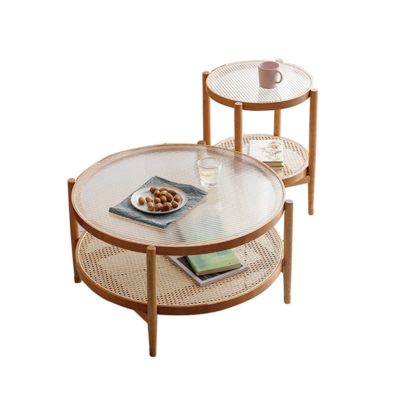 Tropical Round Cocktail Table Glass Top Coffee Cocktail Table