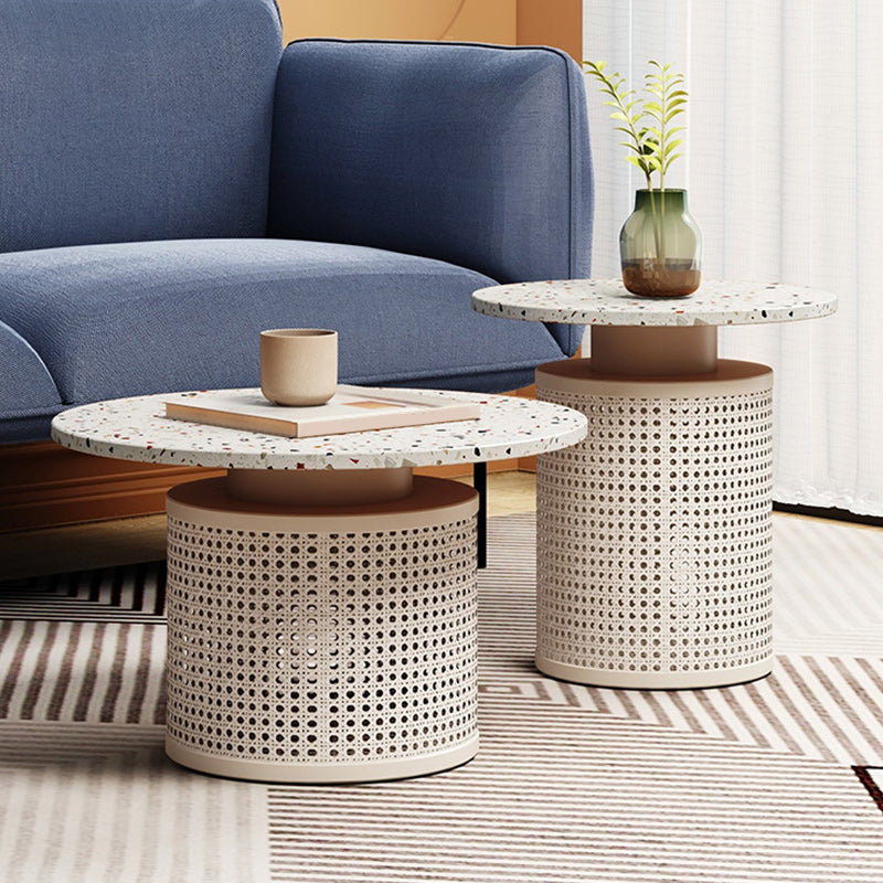 Contemporary Round Cocktail Table Single Slate Coffee Cocktail Table