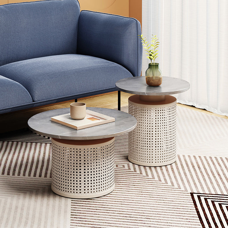 Contemporary Round Cocktail Table Single Slate Coffee Cocktail Table