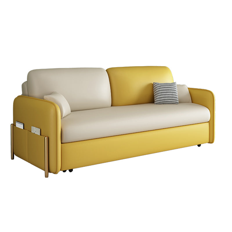 Faux Leather Square Arm Sleeper Glam Styled Sleeper Sofa Bed