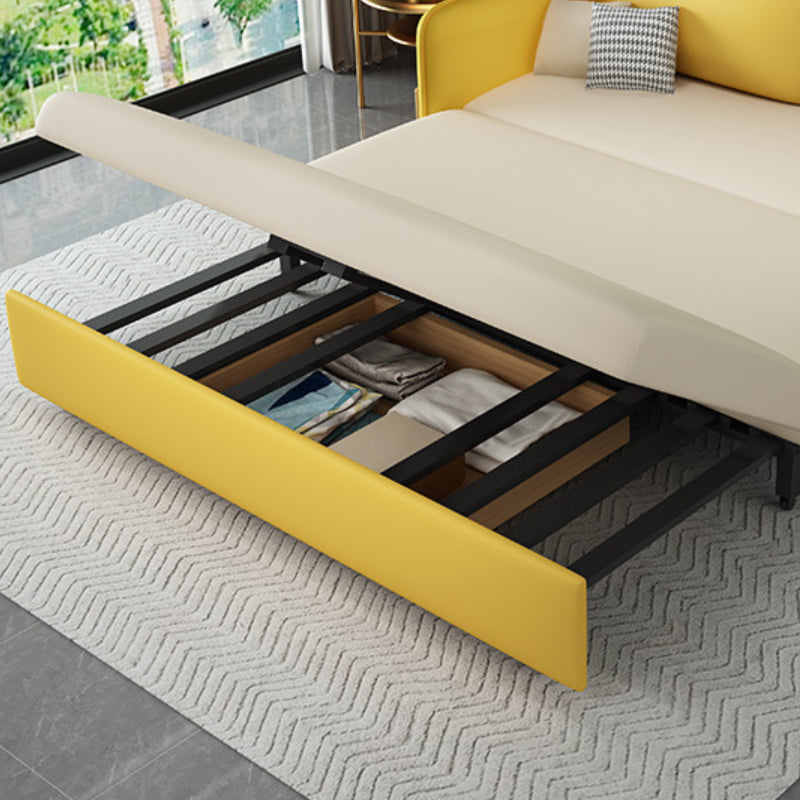 Faux Leather Square Arm Sleeper Glam Styled Sleeper Sofa Bed