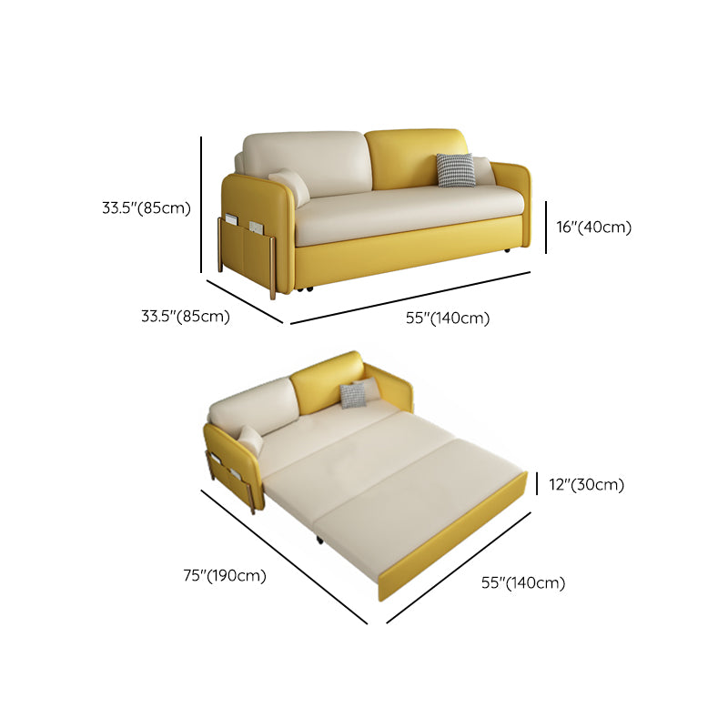 Faux Leather Square Arm Sleeper Glam Styled Sleeper Sofa Bed