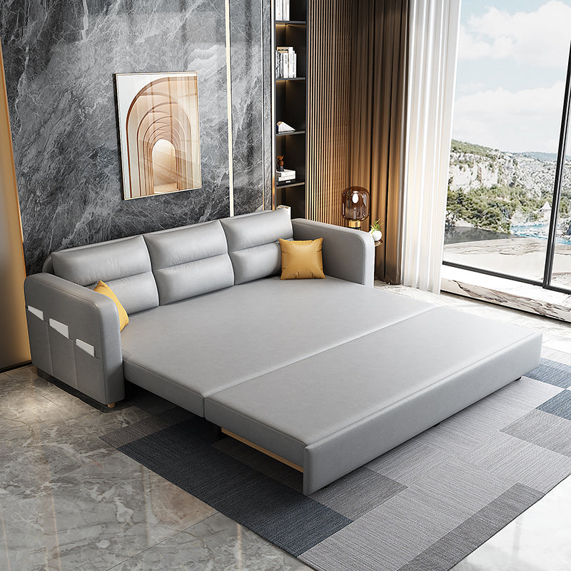 Contemporary Square Arms Sleeper Sofa Bonded Leather Futon Sleeper Sofa