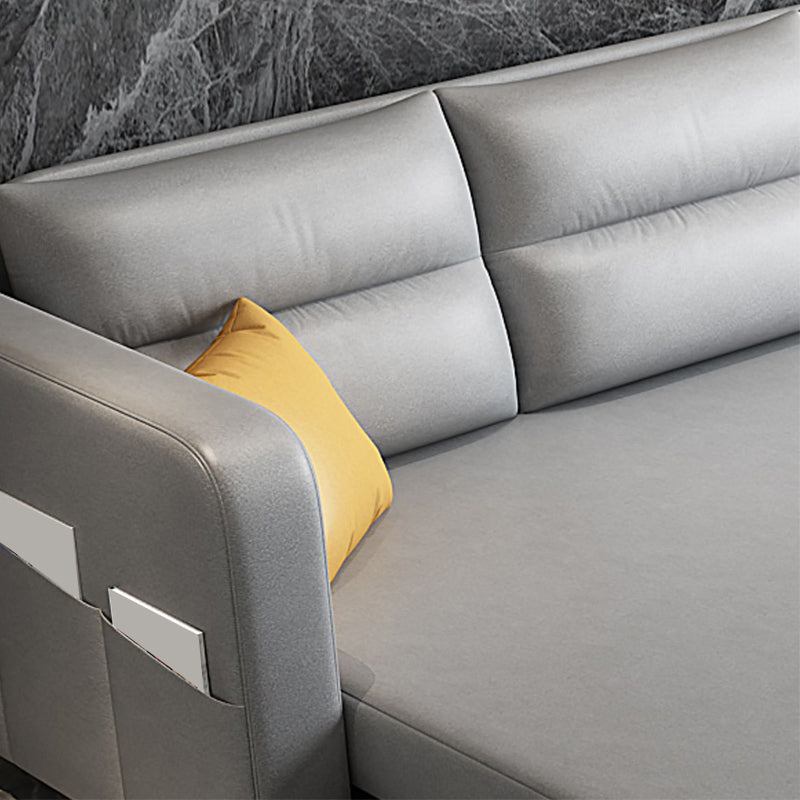 Contemporary Square Arms Sleeper Sofa Bonded Leather Futon Sleeper Sofa