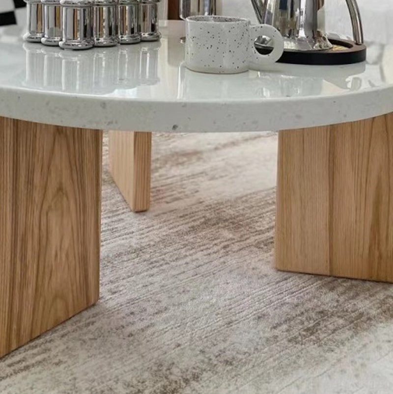 Stone and Solid Wood Coffee or End Table Contemporary Coffee Table in Beige
