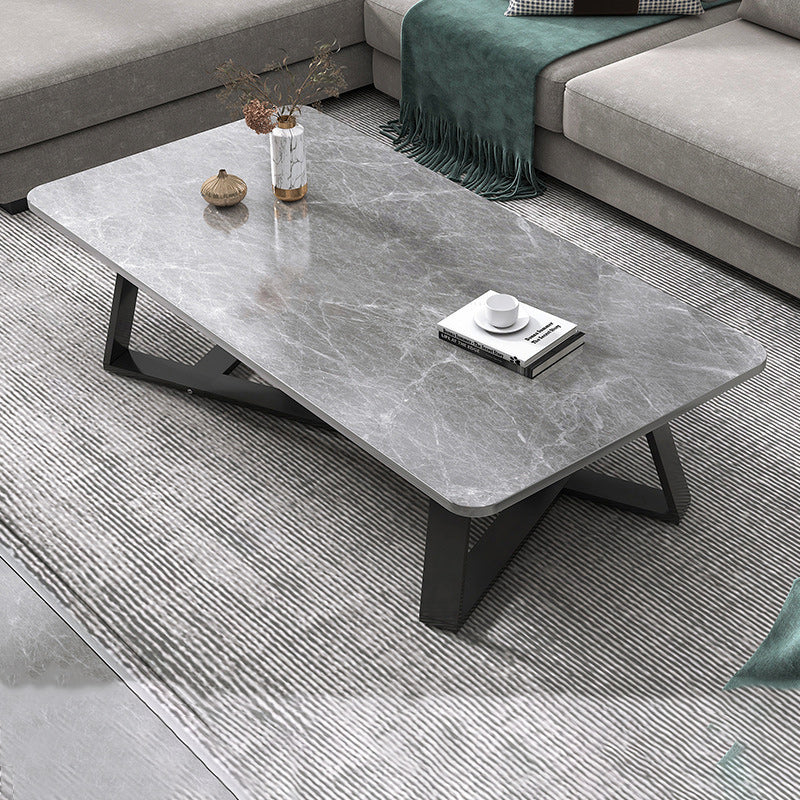 18"H Contemporary Coffee Table Stone Rectangle Cocktail Table