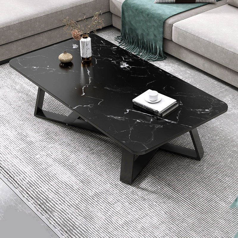18"H Contemporary Coffee Table Stone Rectangle Cocktail Table