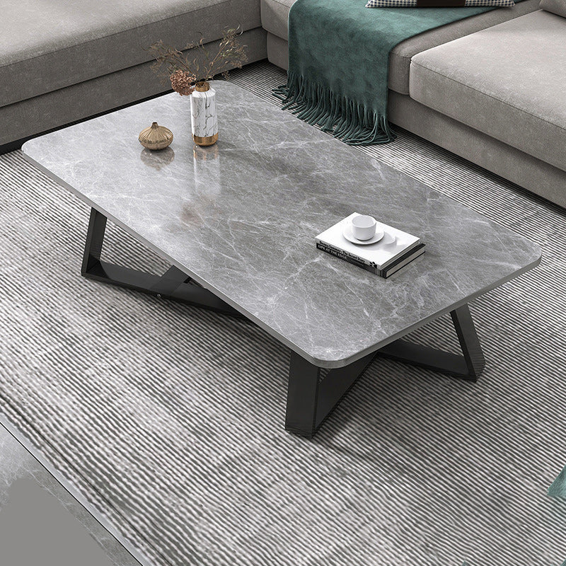 18"H Contemporary Coffee Table Stone Rectangle Cocktail Table