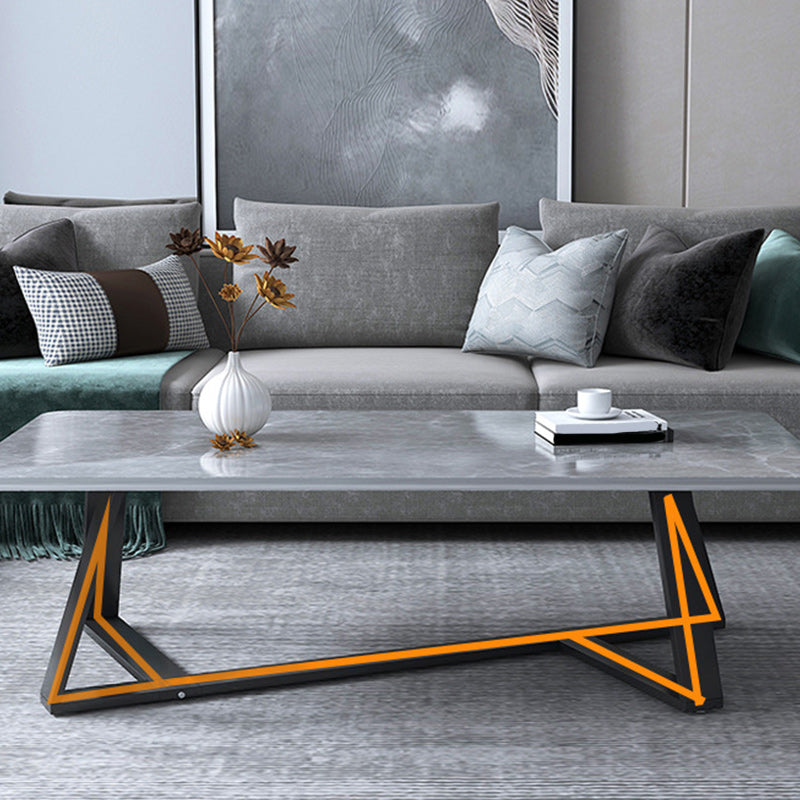 18"H Contemporary Coffee Table Stone Rectangle Cocktail Table