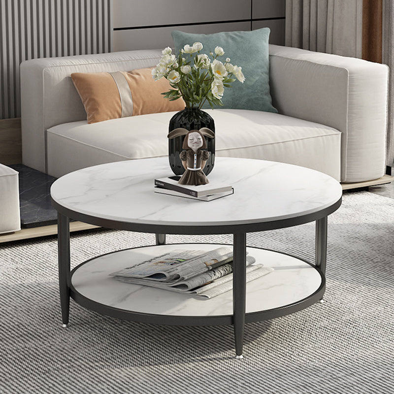 17"H Contemporary Coffee Table Round Stone Cocktail Table with Storage