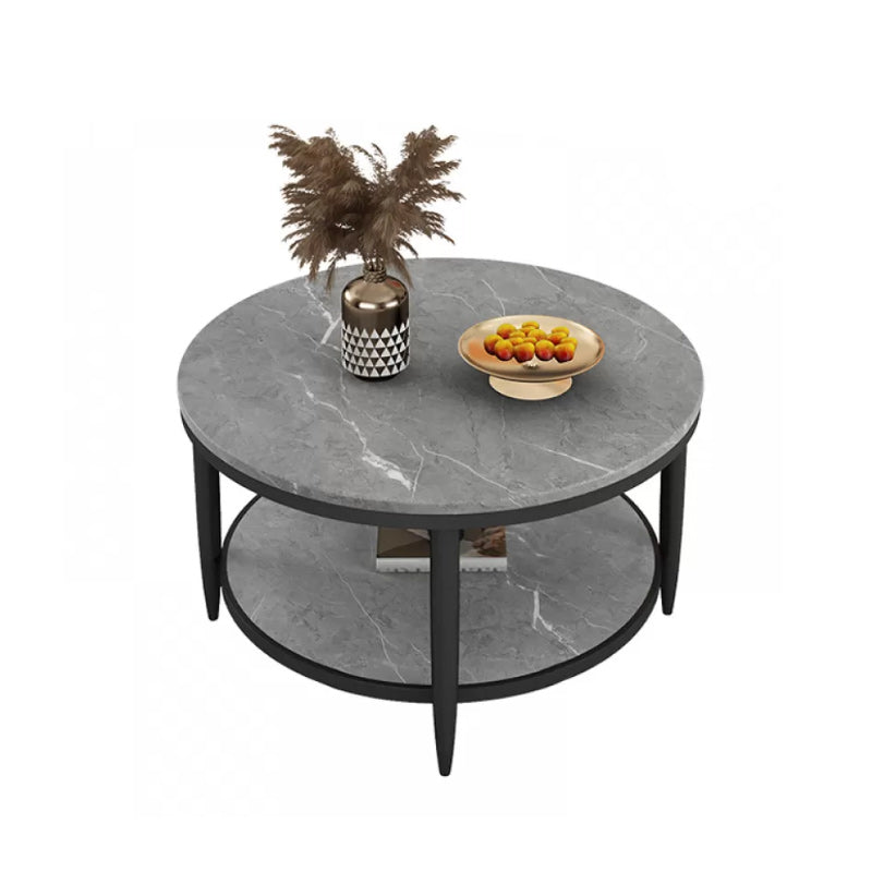 17"H Contemporary Coffee Table Round Stone Cocktail Table with Storage