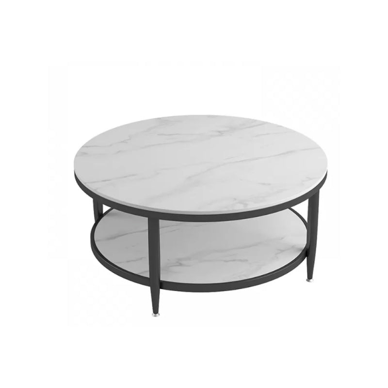 17"H Contemporary Coffee Table Round Stone Cocktail Table with Storage