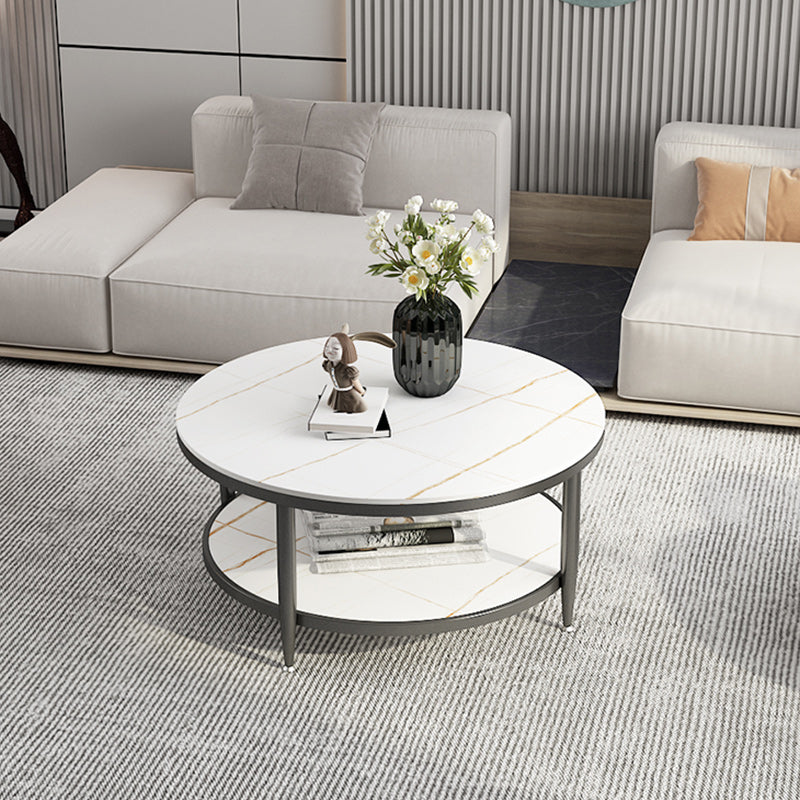 17"H Contemporary Coffee Table Round Stone Cocktail Table with Storage