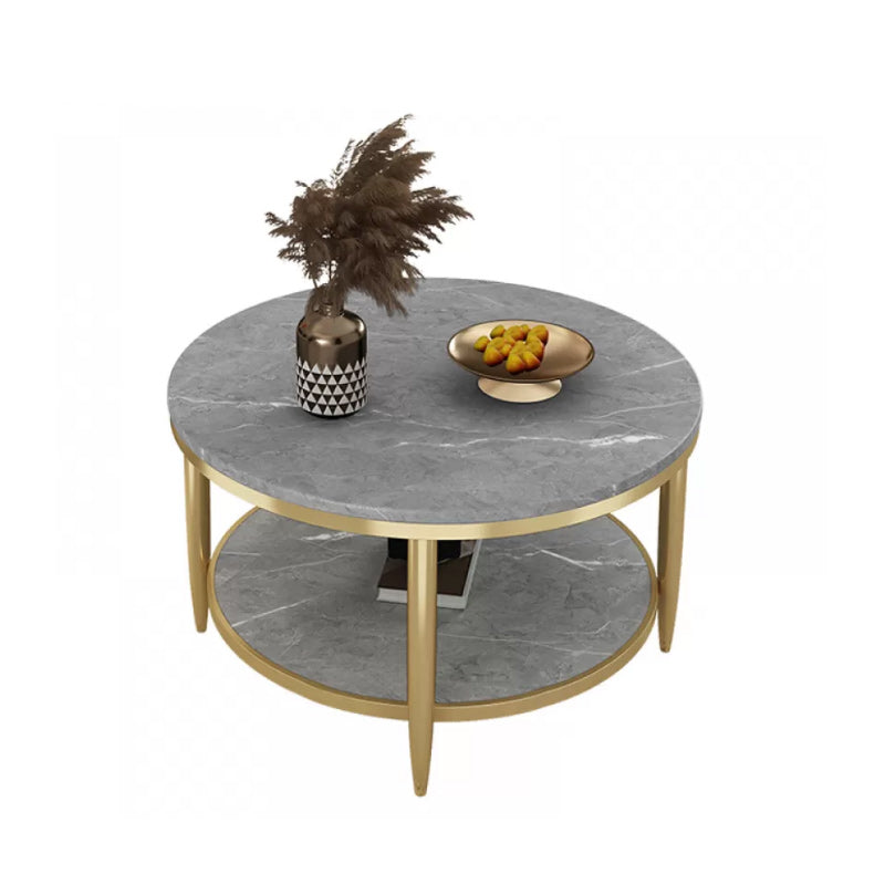 17"H Contemporary Coffee Table Round Stone Cocktail Table with Storage