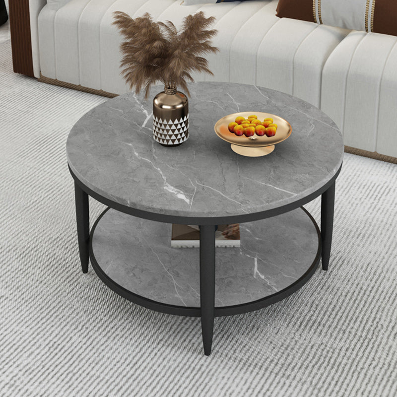 17"H Contemporary Coffee Table Round Stone Cocktail Table with Storage
