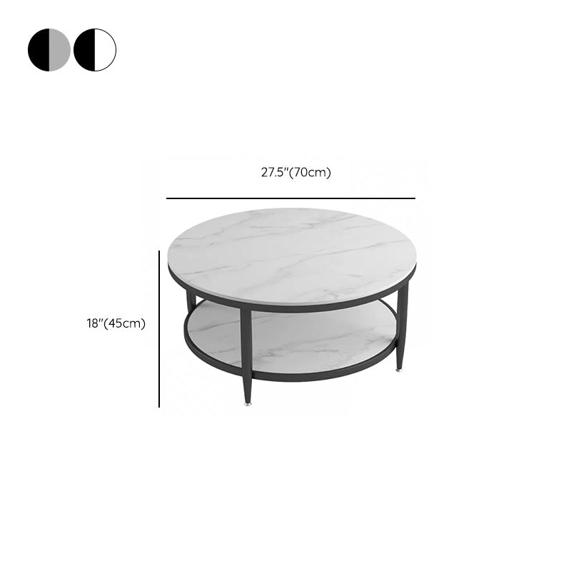 17"H Contemporary Coffee Table Round Stone Cocktail Table with Storage