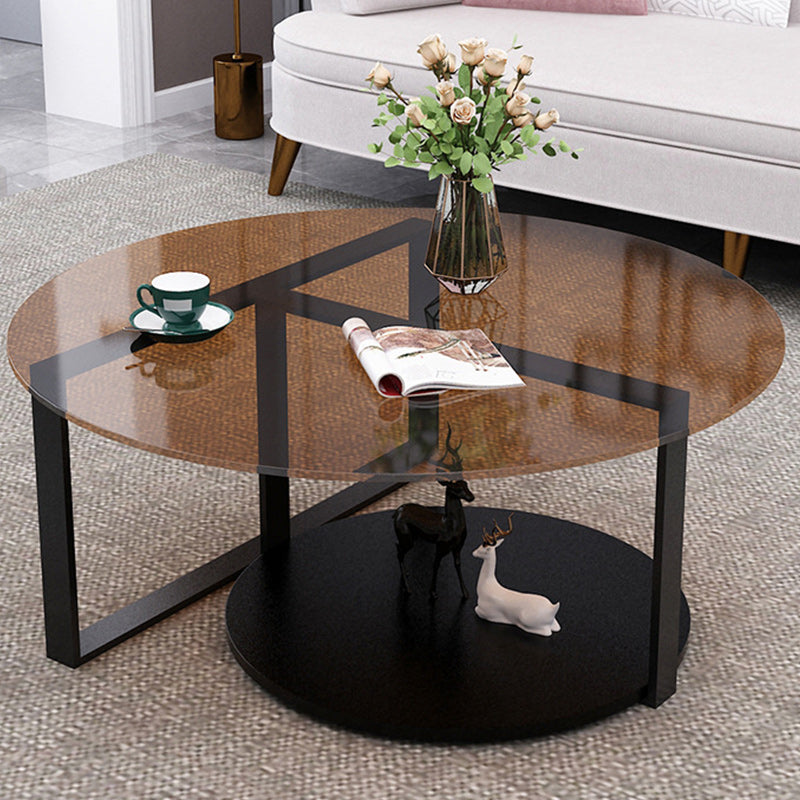 17" Wide Contemporary Coffee Table Round Glass Top Cocktail Table