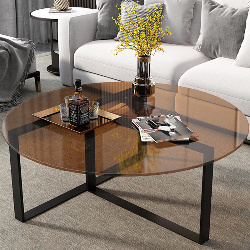 17" Wide Contemporary Coffee Table Round Glass Top Cocktail Table